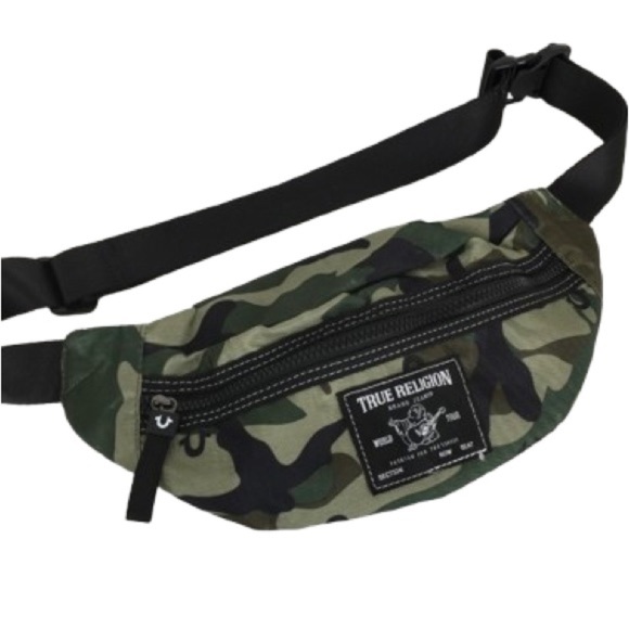 True Religion Fanny Pack Hip Sack Logo Belt Bag Green Black Camouflage Unisex